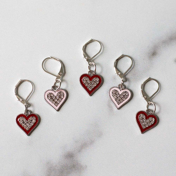Silver Sparkling Heart Stitch Markers – Set of 5